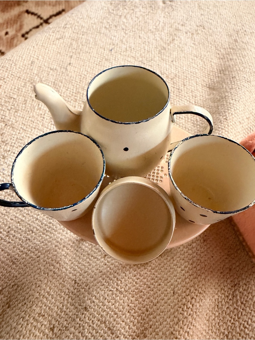 Maileg tea for two miniature size-Painted Cream Polka Dot Teapot Set - - Picture 4 of 5